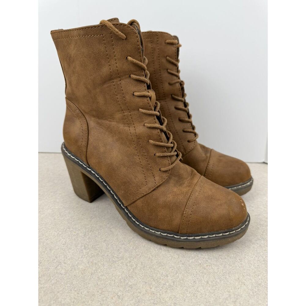 Womens Olivia Miller Brown Heel Lace Up Zip Up Boots Size 8‎